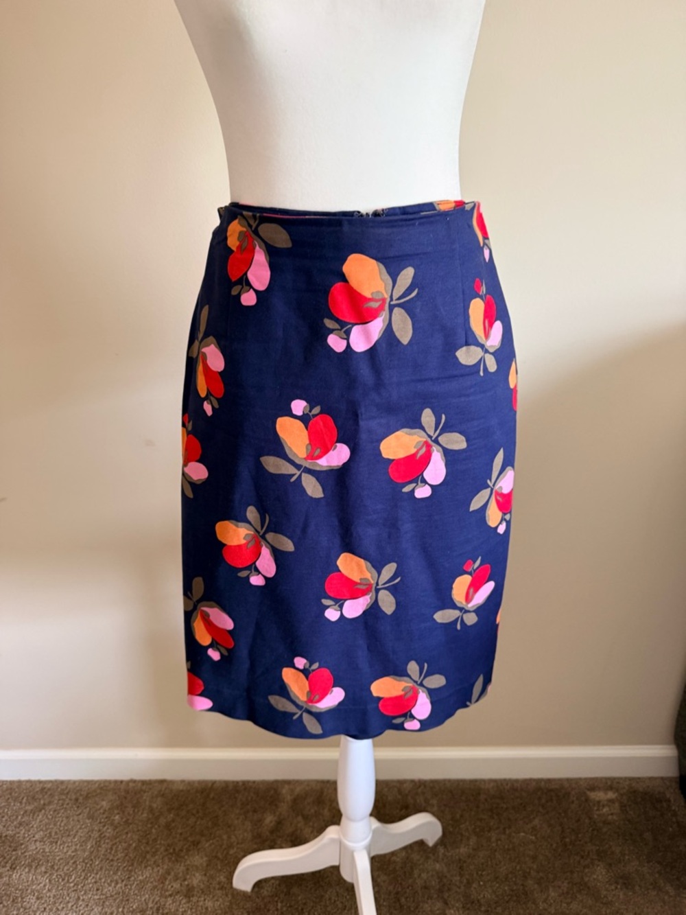 Boden Martha Floral Navy pencil skirt stretch lined women sz 8P